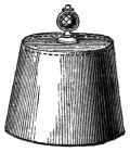 Fig. 216. — The brass cover for the bran glass, a plain tapering bell with an ornamental knob, the groove inside its upper edge shown by a dotted line.