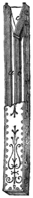 Fig. 260. — The square wooden umbrella case, its upper part cut away to show the two compartments a and b and the spring flap c at the top, lying over to close b.