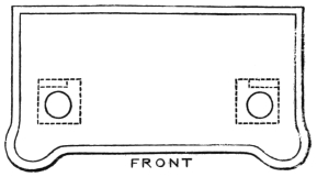 Fig. 267. — The top of a table seen from above with its front edge marked Front, showing a wrist trap at each end, their slabs placed on opposite sides so that each lies under the hand furthest from the spectators.