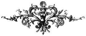 An ornamental tailpiece: a winged figure with a shell above her head, set among scrolling foliage.