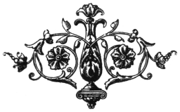 An ornamental tailpiece: a tall urn between two rosettes, with scrolling stems and leaves.