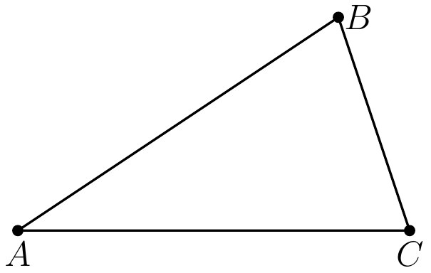 Fig. 23. — A triangle ABC, its corners standing for three conspicuous points in a survey, such as the tops of church towers, each visible from the others.