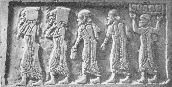 The Black Obelisk of Shalmaneser II. This obelisk (in the British Museum) of the King of Assyria mentions, in cuneiform, “Jehu the son of Omri.” Panel showing Jewish captives bringing tribute — A carved stone panel of five bearded men in long fringed robes walking in file to the right, the first four carrying loads on their shoulders or in their hands, the last a tray raised above his head.