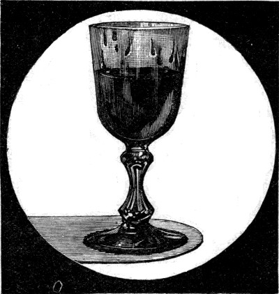 The inside of a wine glass. The film of wine climbs the glass above the surface, gathers into drops, and runs back down — the tears of wine.