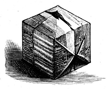 The cat-box — a cube folded out of a piece of newspaper, which will hold water and can be thrown.