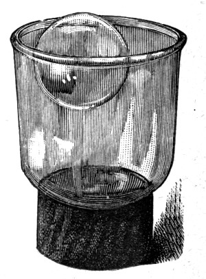 A soap bubble dropped into a jar filled with the heavy vapour of ether. It stops falling and floats on the surface of the vapour as a cork floats on water.