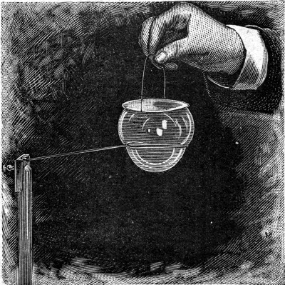 A flat film carried on a hand-held ring pushing a bubble through a second ring. The film and the bubble never actually touch.