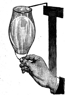 The same pair with the lower ring pulled down, squeezing the inner bubble into the shape of an egg.