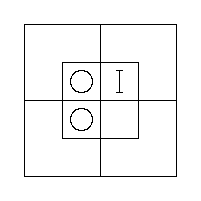 The result of Example 2 — an O in the N.W. and S.W. Inner Cells and a "I" in the N.E. Inner Cell.