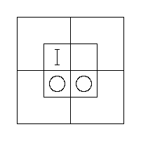 The result of the order 2, 3, 1 — an O in each of the two Inner Cells of the South Half and a single "I" in the N.W. Inner Cell, with no fence mark to clear away.