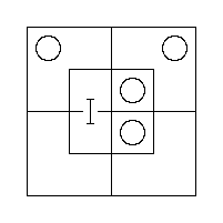 The Triliteral Diagram — an O in each of the two Outer Cells of the North Half, an O in each of the two Inner Cells of the East Half, and a "I" on the fence inside the Inner Portion of the West Half.