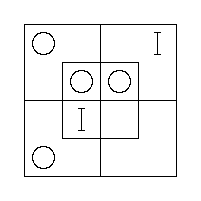 The Triliteral Diagram — an O in the N.W. and N.E. Inner Cells and in the N.W. and S.W. Outer Cells, with a "I" in the S.W. Inner Cell and another in the N.E. Outer Cell.