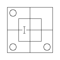 The Triliteral Diagram — an O in each of the two Outer Cells of the South Half, an O in the N.W. Outer Cell, and a "I" on the fence inside the Inner Portion of the West Half.