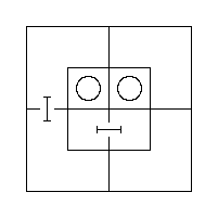 An O in each of the two Inner Cells of the North Half, a "I" on the fence in the Inner Portion of the South Half, and a "I" on the fence in the Outer Portion of the West Half.