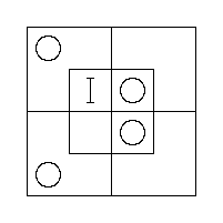 An O in the N.W. and S.W. Outer Cells, an O in the N.E. and S.E. Inner Cells, and a "I" in the N.W. Inner Cell.