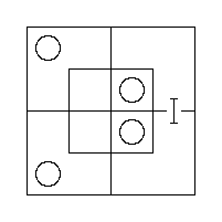 An O in the N.W. and S.W. Outer Cells, an O in the N.E. and S.E. Inner Cells, and a "I" on the fence in the Outer Portion of the East Half.