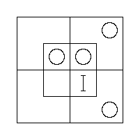 An O in the N.E. and S.E. Outer Cells, an O in the N.W. and N.E. Inner Cells, and a "I" in the S.E. Inner Cell.