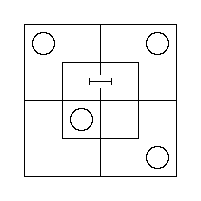An O in the N.W., N.E. and S.E. Outer Cells, an O in the S.W. Inner Cell, and a "I" on the fence in the Inner Portion of the North Half.