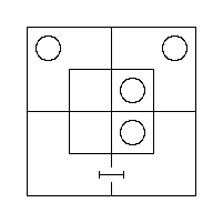 An O in the N.W. and N.E. Outer Cells, an O in the N.E. and S.E. Inner Cells, and a "I" on the fence in the Outer Portion of the South Half.