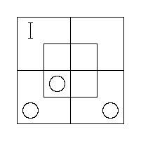 An O in the S.W. and S.E. Outer Cells, an O in the S.W. Inner Cell, and a "I" in the N.W. Outer Cell.