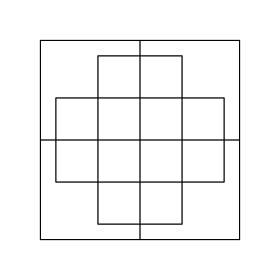 The blank Quadriliteral Diagram — a square of 16 Cells, the North Half a, the West Half b, a horizontal oblong across the middle c and an upright oblong down the middle d.