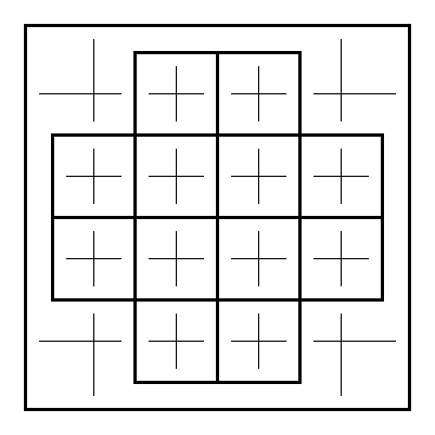 The blank Hexaliteral Diagram — each of the 16 Cells quartered by an upright cross, giving 64 Cells.