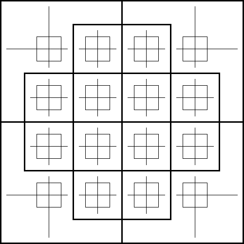 The blank Heptaliteral Diagram — a little inner square added to each of the 16 crosses, giving 128 Cells.