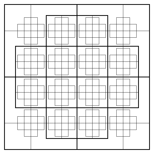 The blank Octoliteral Diagram — a lattice, itself a reduced copy of the whole Diagram, set inside each of the 16 Cells, giving 256 Cells in all.