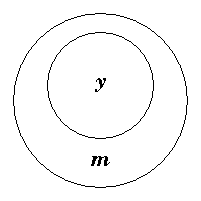 The circle y lying wholly inside the circle m.