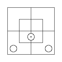 A Red Counter inside the South Half's Inner Portion, and a Grey Counter in each of its two Outer Cells.