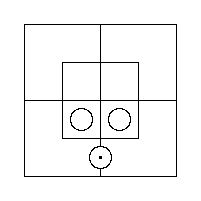 A Red Counter inside the South Half's Outer Portion, and a Grey Counter in each of its two Inner Cells.
