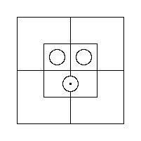 A Red Counter inside the South Half's Inner Portion, and a Grey Counter in each of the two Inner Cells of the North Half.