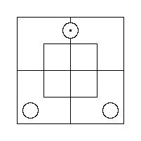 A Red Counter inside the North Half's Outer Portion, and a Grey Counter in each of the two Outer Cells of the South Half.