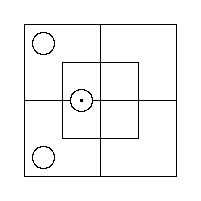 A Red Counter inside the West Half's Inner Portion, and a Grey Counter in each of its two Outer Cells.