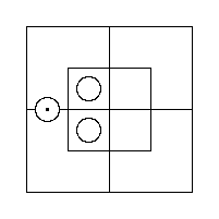 A Red Counter inside the West Half's Outer Portion, and a Grey Counter in each of its two Inner Cells.