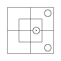 A Red Counter inside the East Half's Inner Portion, and a Grey Counter in each of its two Outer Cells.