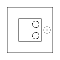 A Red Counter inside the East Half's Outer Portion, and a Grey Counter in each of its two Inner Cells.