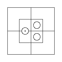 A Red Counter inside the West Half's Inner Portion, and a Grey Counter in each of the two Inner Cells of the East Half.