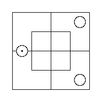 A Red Counter inside the West Half's Outer Portion, and a Grey Counter in each of the two Outer Cells of the East Half.