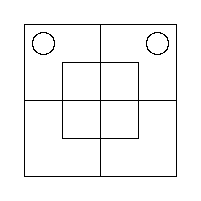 Diagram a — "No x are m′": an O in each of the two Outer Cells of the North Half.