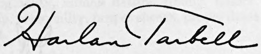 Harlan Tarbell's signature in flowing cursive script, written below the end of the introduction.