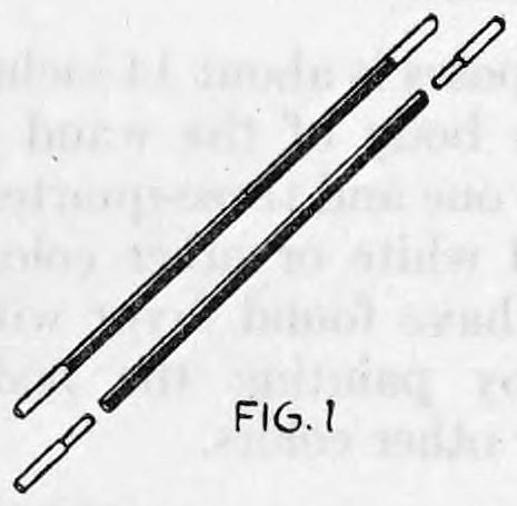Fig. 1. — Two long wands shown slanting upward: one a complete wand with tips, the other drawn as a black paper shell with a separate white plug lying at its lower end.