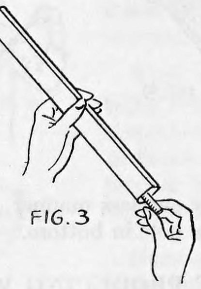Fig. 3. — A paper tube held at an angle in one hand, with the wand being run through it by the other hand, wand tip showing at the top.