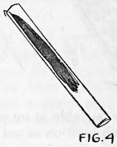 Fig. 4. — The wand pulled out of the paper tube, with the handkerchief streaming from the upper edge of the tube, drawn as a dark shape inside it.