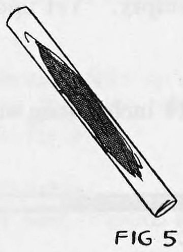 Fig. 5. — A slanted paper tube with the silk handkerchief pushed down inside it, shown as a dark shape visible through the open side.