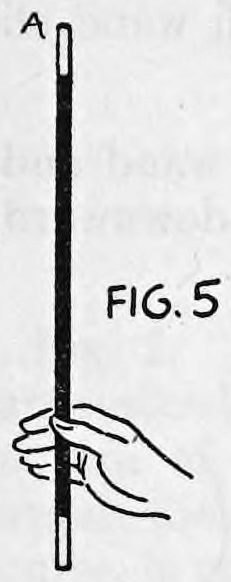 Fig. 5. — The wand held upright with end A at the top, the right hand now gripping it near the bottom, so the wand has risen through the hand.