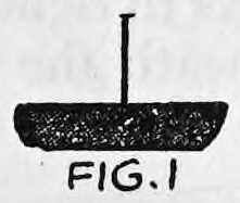 Fig. 1. — The black metal clip seen from the side, a shallow curved piece with a short pin soldered upright at its center.