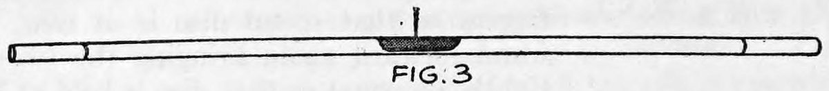 Fig. 3. — The wand seen from the side with the small black clip fastened at its middle, a short pin sticking up from the clip.