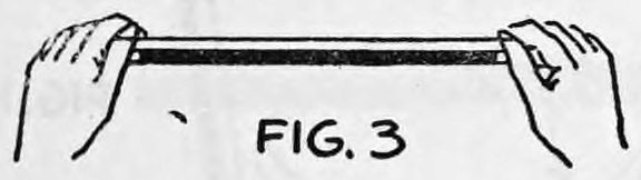 Fig. 3. — Both hands hold the wand horizontally, the thumbs brought up through the loop of thread.