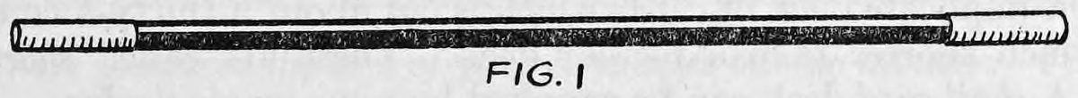 Fig. 1. — The hollow metal wand seen from the side, with a short band at each end, drawn as a long narrow tube.